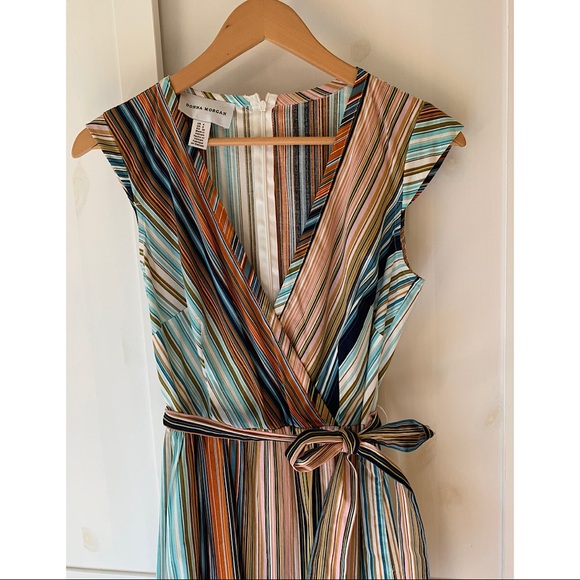 Donna Morgan Striped Tie Waist Flounce Hem Dress - Picture 7 of 11